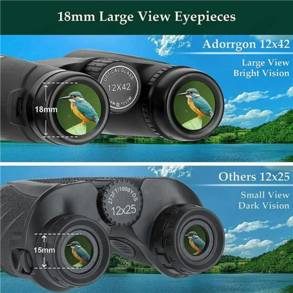 12x42 HD Binoculars for Adult - Large View Binoculars w/ Clear Low Light Vision